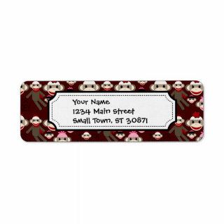 Cute Red and Pink Sock Monkeys Collage Pattern Return Address Label