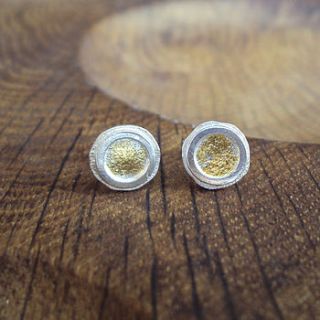 silver and gold petal stud earrings by laura creer