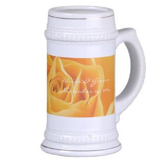 Bride and Groom Wedding Date Stein Orange Roses Coffee Mug