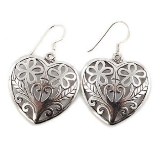 filigree large silver heart earrrings by charlotte's web