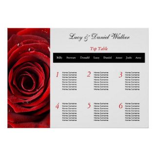Red Rose Wedding Seating Table Plan Posters
