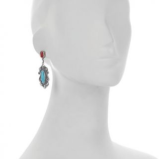 Chaco Canyon Southwest Kingman Blue Turquoise and Red Coral Sterling Silver Dro