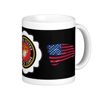 USMC Emblem, US Flag and Eagle, Globe and Anchor Coffee Mug