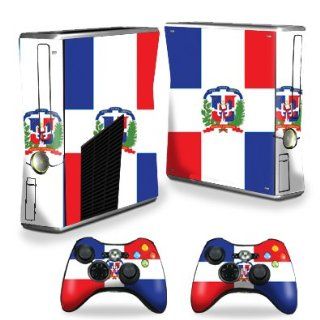 Protective Vinyl Skin Decal Cover for Microsoft Xbox 360 S Slim + 2 Controller Skins Sticker Skins Dominican flag Video Games