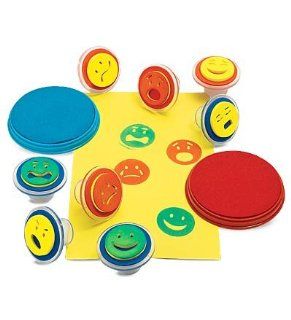 Smiley Face Expression Stamps with 2 Color Stamp Pads, Set of 8 Toys & Games