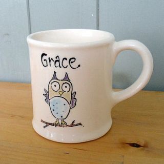 personalised hand painted owl mug by fired arts and crafts