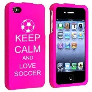 Apple iPhone 4 4S Pink Rubber Hard Case Snap on 2 piece Keep Calm and Love Soccer Cell Phones & Accessories