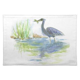 Heron Lunch   watercolor pencil Place Mat