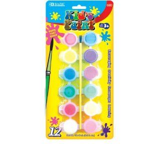BAZIC 12 Color 6ml Kid's Paint with Brush  Paper Clip Dispensers 