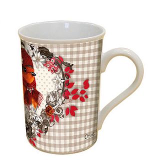 porcelain mug with robin design by the rose shack