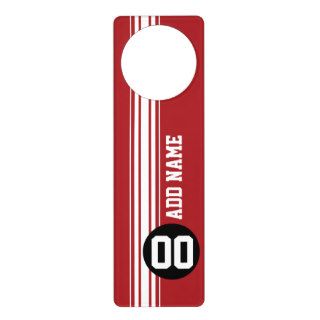 Red Black Racing Stripes Custom Name Number Door Knob Hanger