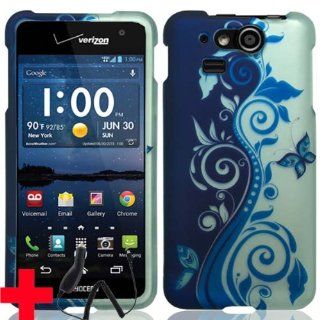 KYOCERA HYDRO ELITE C6750 BLUE SILVER FLOWER BUTTERFLY HARD 2 PIECE PLASTIC SNAP ON CELL PHONE CASE + FREE CAR CHARGER, FROM [TRIPLE8ACCESSORIES] Cell Phones & Accessories