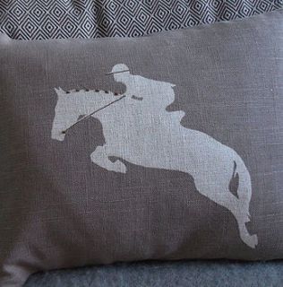 hand printed dressage horse and rider cushion by helkatdesign