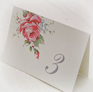 english rose folded table numbers by beautiful day