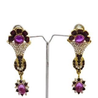 Gold Tone Purple CZ Earring Set Indian Wedding Wear Party Chandelier Jewelry Dangle Earrings Jewelry