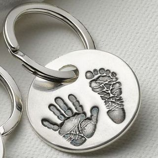 personalised hand or footprints key ring by touch on silver