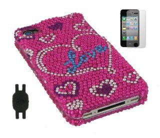 Loving You / Design Full Rhinestones Snap On Hard Case with Screen Protector for Apple iPhone 4 4th Generation with Shoe Silicone Pouch for Nike+ iPod Sensor, Fits AT&T and Verizon Cell Phones & Accessories