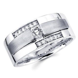 14K White Gold Round cut Diamond Men's Couple Wedding Ring Band (0.37 CTW., G H Color, SI Clarity) The World Jewelry Center Jewelry