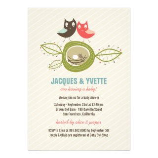 Cute Nesting Owls Family Couple Baby Shower Invite