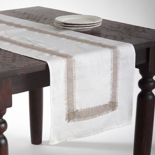 White Banded Linen Table Runner Table Linens