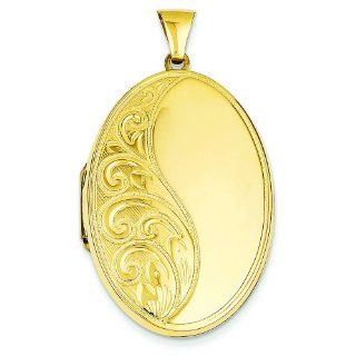 14K Gold Oval Scroll Locket Photo Pendant Jewelry Locket Necklaces Jewelry