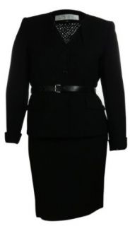 Women's Pleated Belt Skirt Suit Set (16, Black)