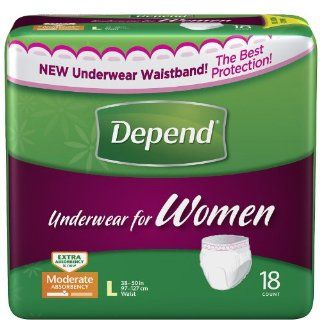 Depend Protective Underwear for Women pack of 18 Size Large Moderate Absorbency Waist 38 50 in, Hip Size 44 54" Weight 170 260 lbs Kimberly Clark KBC19561 (Pack)  Health & Personal Care