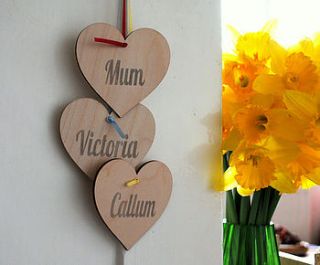 personalised hanging hearts by creative and contemporary handmade