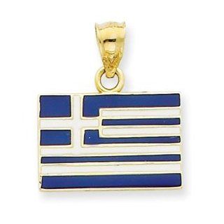 14k Gold Solid Enameled Greece Flag Pendant Jewelry