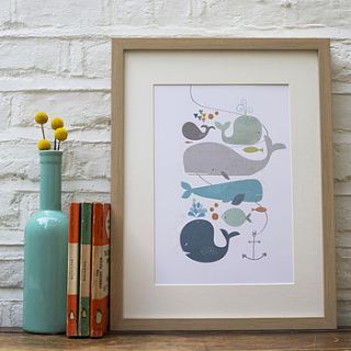 happy whales illustrated print by paper moon