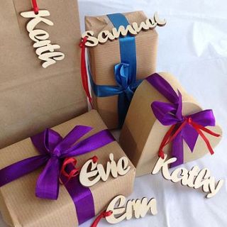 natural wooden name gift tags by hickory dickory designs