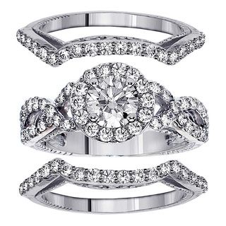 14k or 18k White Gold or Platinum 2 3/5ct TDW Diamond Halo Bridal Ring Set (F G, SI1 SI2) Bridal Sets