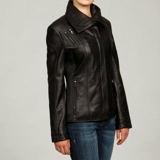 Izod Women's Black New Zealand Lambskin Leather Scuba Jacket Izod Coats