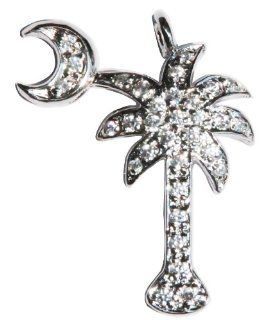 Sterling Silver Cubic Zirconium CZ Studded Palmetto Moon Palm Tree Pendant For Necklace/Chain (Med size) Moon And Tree Pendant Jewelry