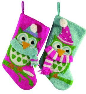Pack of 4 Vivid Pink, Blue and Green Plush Wise Owl Christmas Stockings 19"  