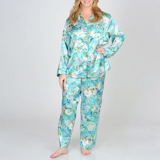 La Cera Women's Plus Teal Floral Pajama Set La Cera Pajamas & Robes