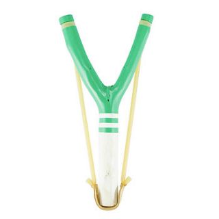 green and white handmade wooden slingshot by men's society