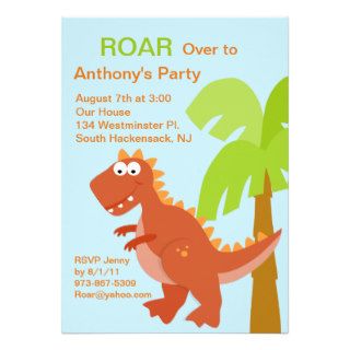 DINO mite Red Dinosaur Kids Birthday Invitation