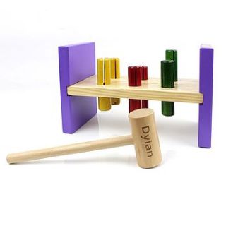 personalised wooden hammer and bench toy by hope and willow