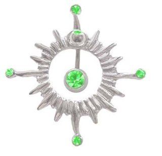 Lt Green Tribal Sun Shield Reverse Top Mount Belly button navel piercing bar body jewelry 14g Body Piercing Barbells Jewelry