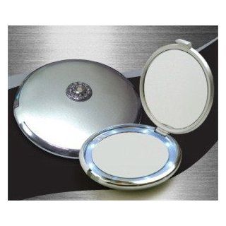 Lighted Jeweled 10x/1x Compact Mirror with Clear Crystals, Silver Case  Personal Makeup Mirrors  Beauty