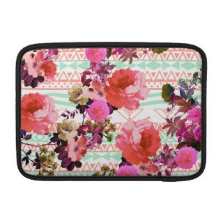 Girly Retro Floral Pink Mint Green Aztec Pattern MacBook Air Sleeves