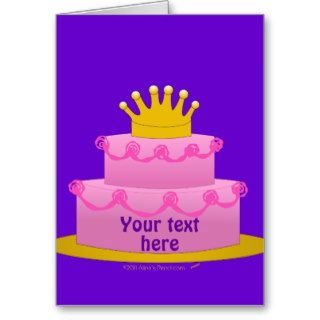 Pink Cake With Crown Birthday Cards