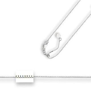 22" 14K White Gold .07mm (0.003") Polished Diamond Cut Adjustable Box Chain w/ Lobster Clasp Chain Necklaces Jewelry