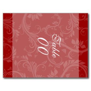 Red white "table number" floral wedding post cards