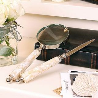 mother of pearl letter opener and magnifying glass gift by dibor