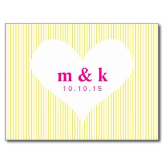 Line Heart   Yellow & Pink Save the Date Post Cards