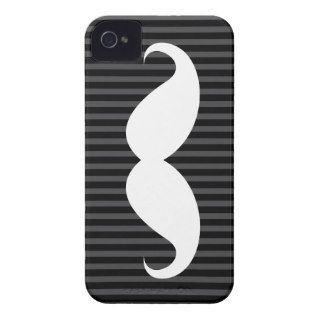 Funny white mustache on black gray striped pattern iPhone 4 cases