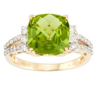 Premier 3.50 ct Cushion Cut Peridot & Diamond Ring, 14K Gold —
