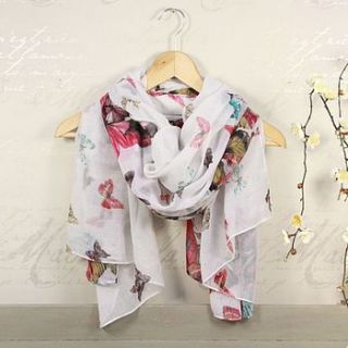 white with pink butterflies scarf by lisa angel